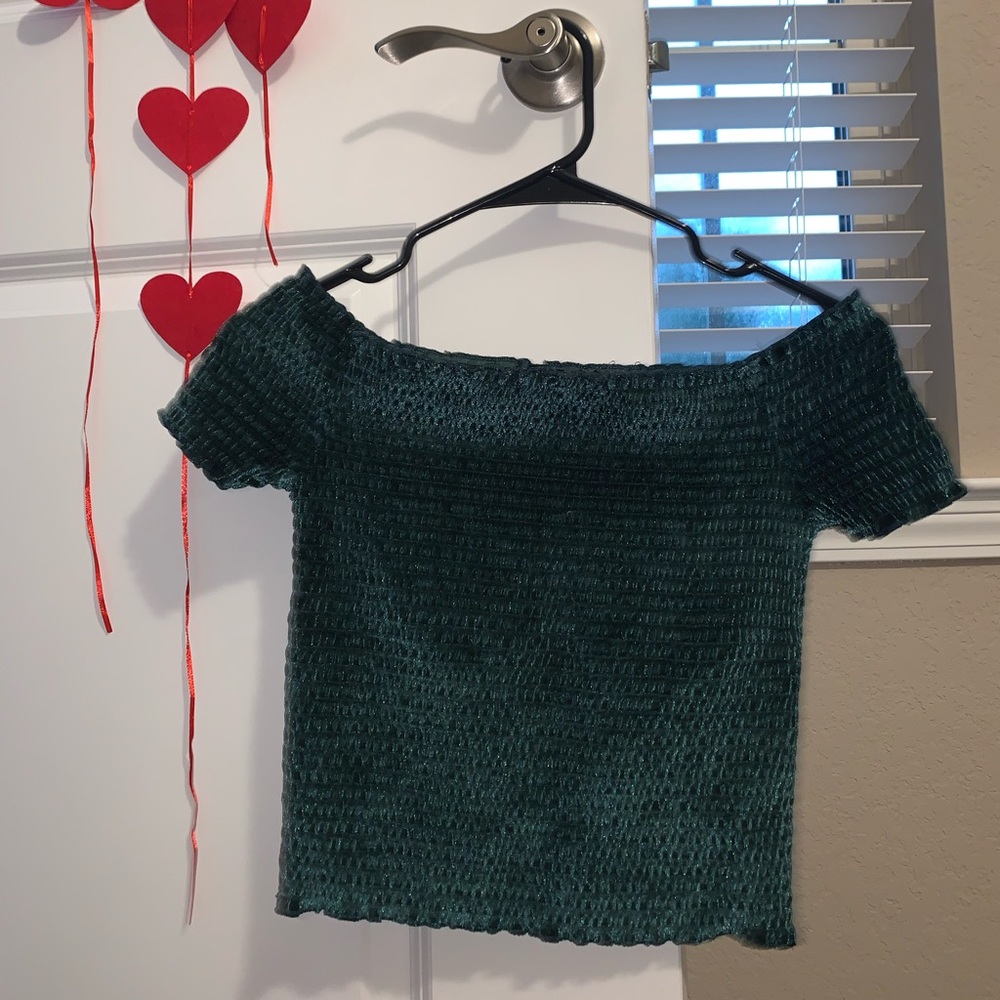 Velvet Green Ruffled Top